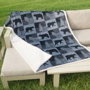 Bear Patchwork Flannel Fleece Twin Blanket