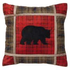 Red Plaid Bear Grid Pillow