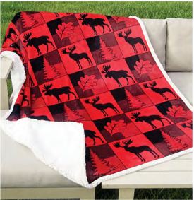 Moose Patchwork Flannel Fleece Twin Blanket